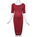 Kate Kasin Women Comfortable Half Sleeve Crew Neck Dark Red Cotton Maternity Summer Party Dress KK000502-1